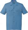 DESK44334 エコ製品制電半袖オープンシャツ［社名刺繍無料］ 005/ブルー