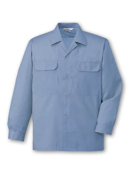 DESK6055 長袖オープンシャツ［社名刺繍無料］ 005/ブルー